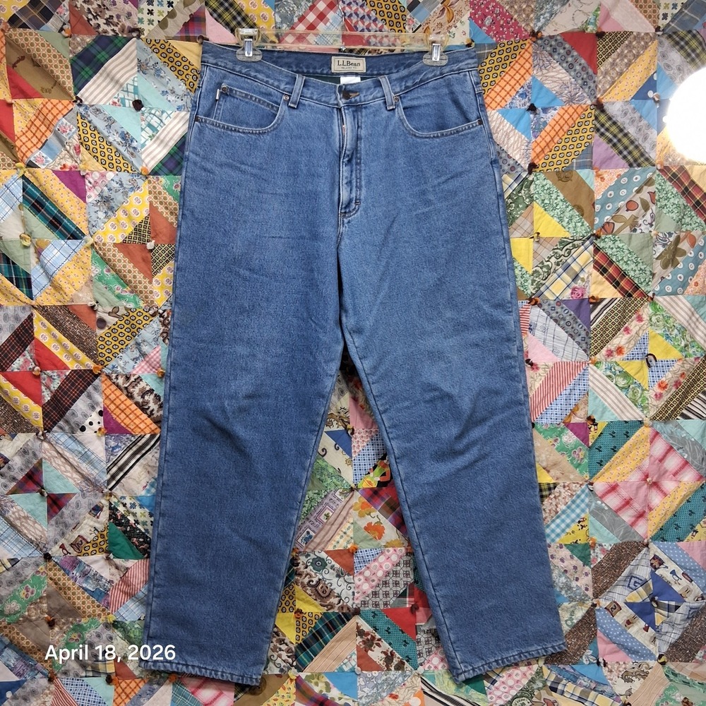 LL Bean Double L Fleece Lined Jeans Mens Size 36x32 Natural Fit Straight Leg